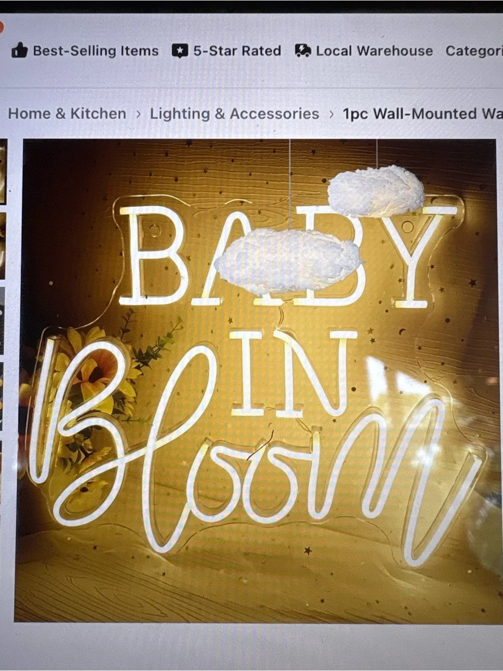 Neon 'Baby in Bloom' Wall Sign - White LED Home Wall Decor